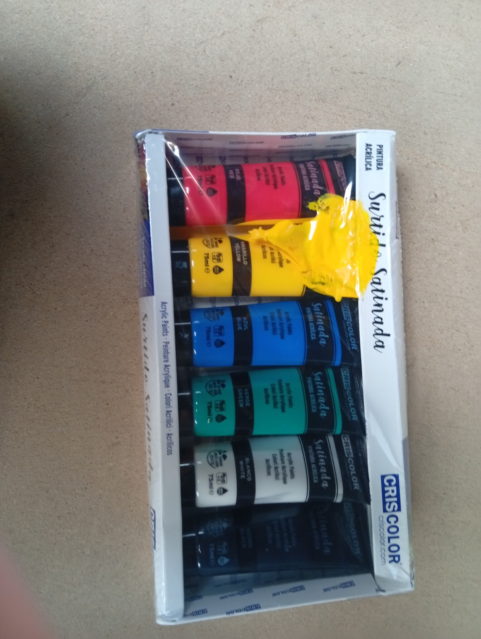 Criscolor 8435621413236 Acrylverfset, 6 kleuren, voor canvas en knutselwerk, gesorteerd, 75 ml (6 stuks)