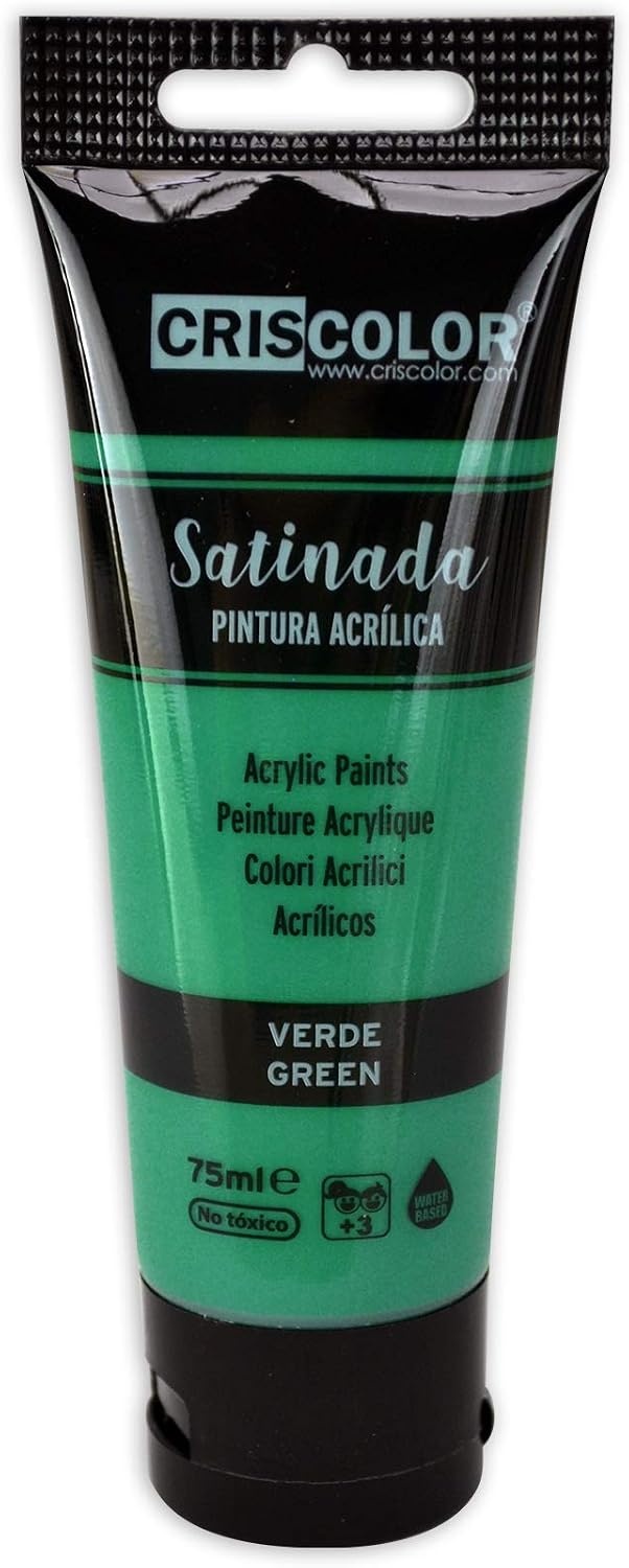 Criscolor 8435621413236 Acrylverfset, 6 kleuren, voor canvas en knutselwerk, gesorteerd, 75 ml (6 stuks)