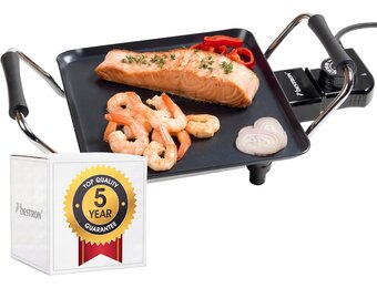 Bestron ektrische Grillplaat, Teppanyaki Tafelgrill met antiaanbaklaag, 1000W, zwart - Maat S