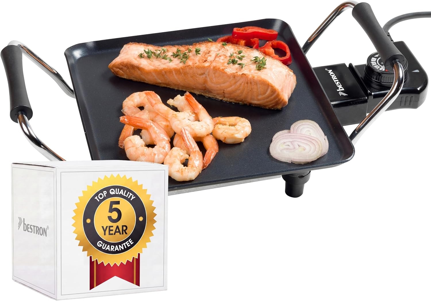 Bestron ektrische Grillplaat, Teppanyaki Tafelgrill met antiaanbaklaag, 1000W, zwart - Maat S