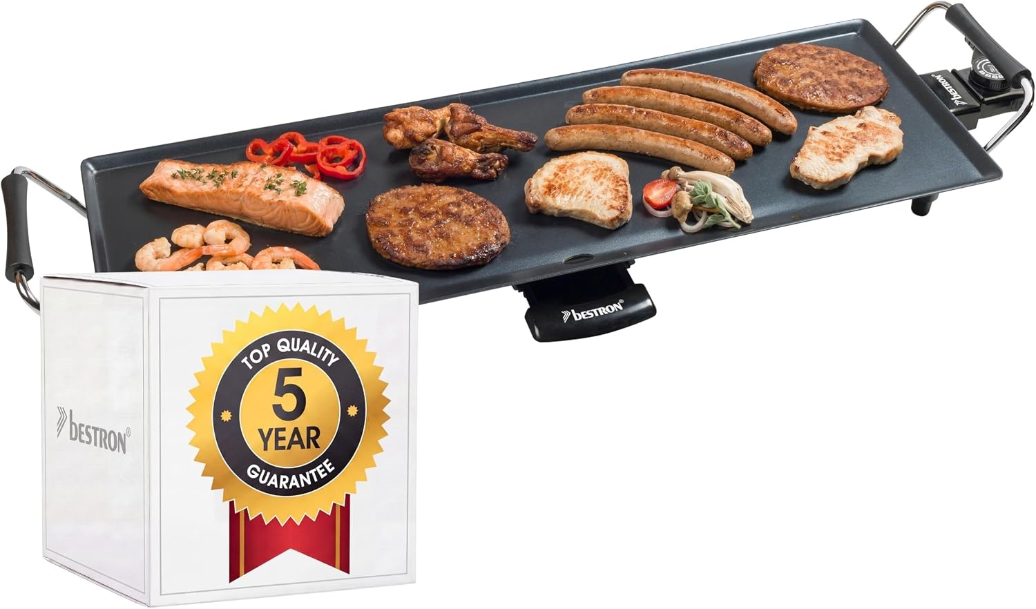 Bestron ektrische Grillplaat, Teppanyaki Tafelgrill met antiaanbaklaag, 1000W, zwart - Maat S
