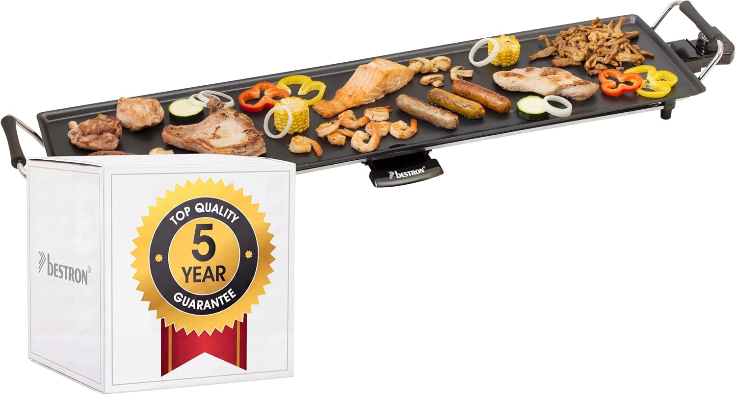 Bestron ektrische Grillplaat, Teppanyaki Tafelgrill met antiaanbaklaag, 1000W, zwart - Maat S