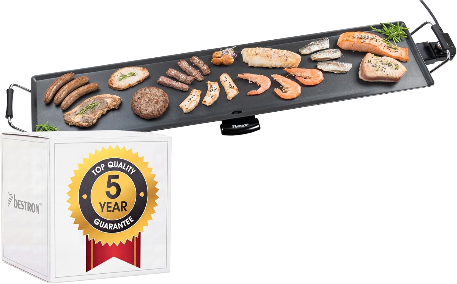Bestron ektrische Grillplaat, Teppanyaki Tafelgrill met antiaanbaklaag, 1000W, zwart - Maat S