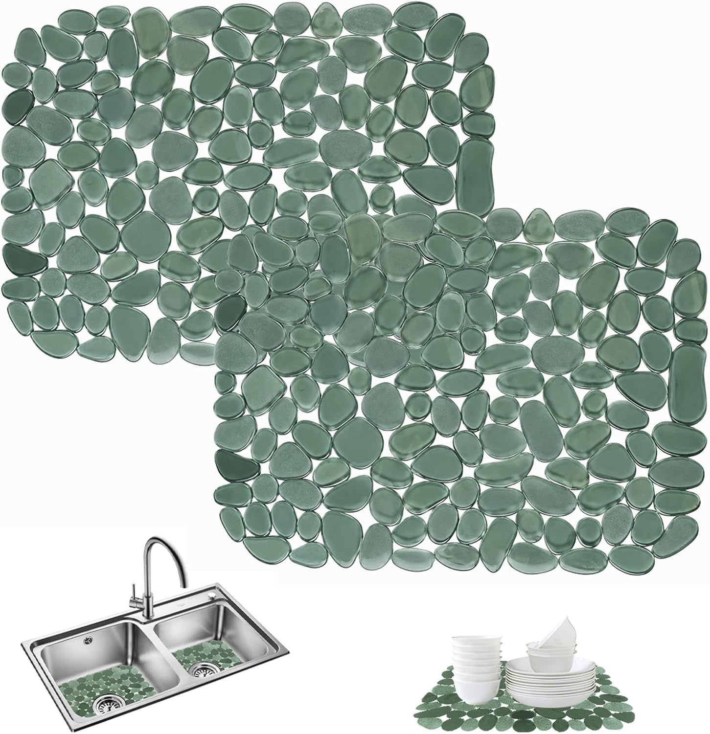 Set van 2 Spoelbakmatten - Pebble Design - Groen - 30 x 40 cm