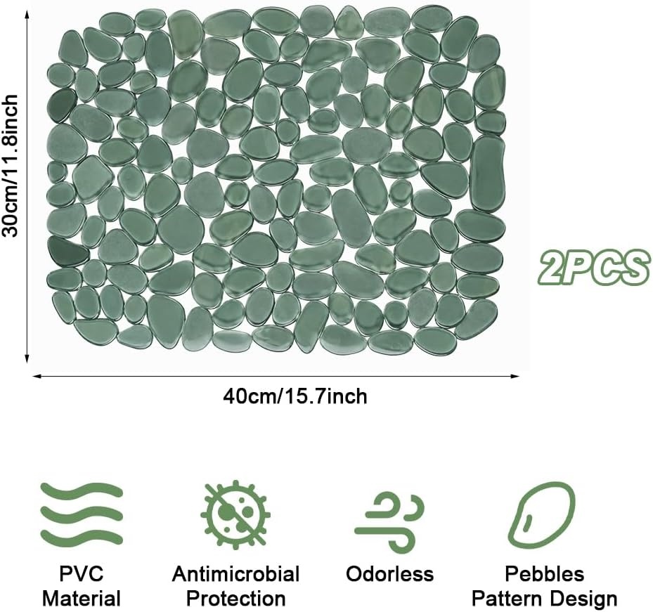 Set van 2 Spoelbakmatten - Pebble Design - Groen - 30 x 40 cm