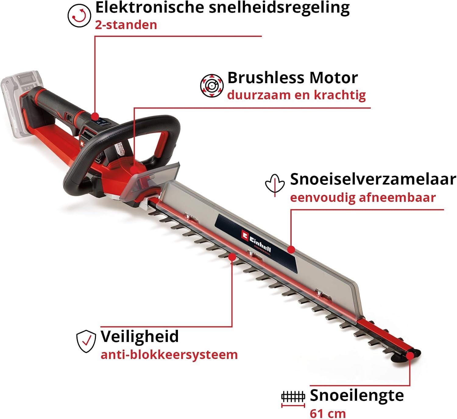 Einhell Professional Accu Heggenschaar GP-CH 18/61 Li BL - 61 cm - Rood - Zonder accu