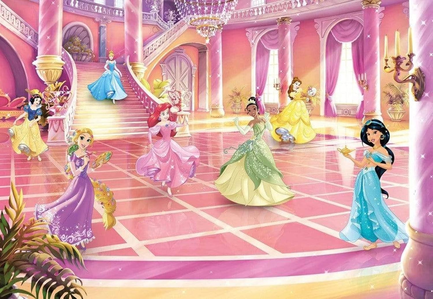 Komar Disney Fotobehang | Disney Princess Glitter Party | Grootte: 368 x 254 cm (breedte x hoogte) | Meisjes, Prinses, Behang, Kinderen, Muur, Kinderkamer, Decoratie | 8-4107