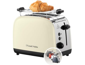 Russell Hobbs Broodrooster [Twee snedes] Colours Plus RVS Crème (Extra Brede Broodsleuven, incl. Opwarmrekje, 6 Bruiningsinstellingen + Ontdooi Functie, Lift & Look, 1600 Watt) 26551-56
