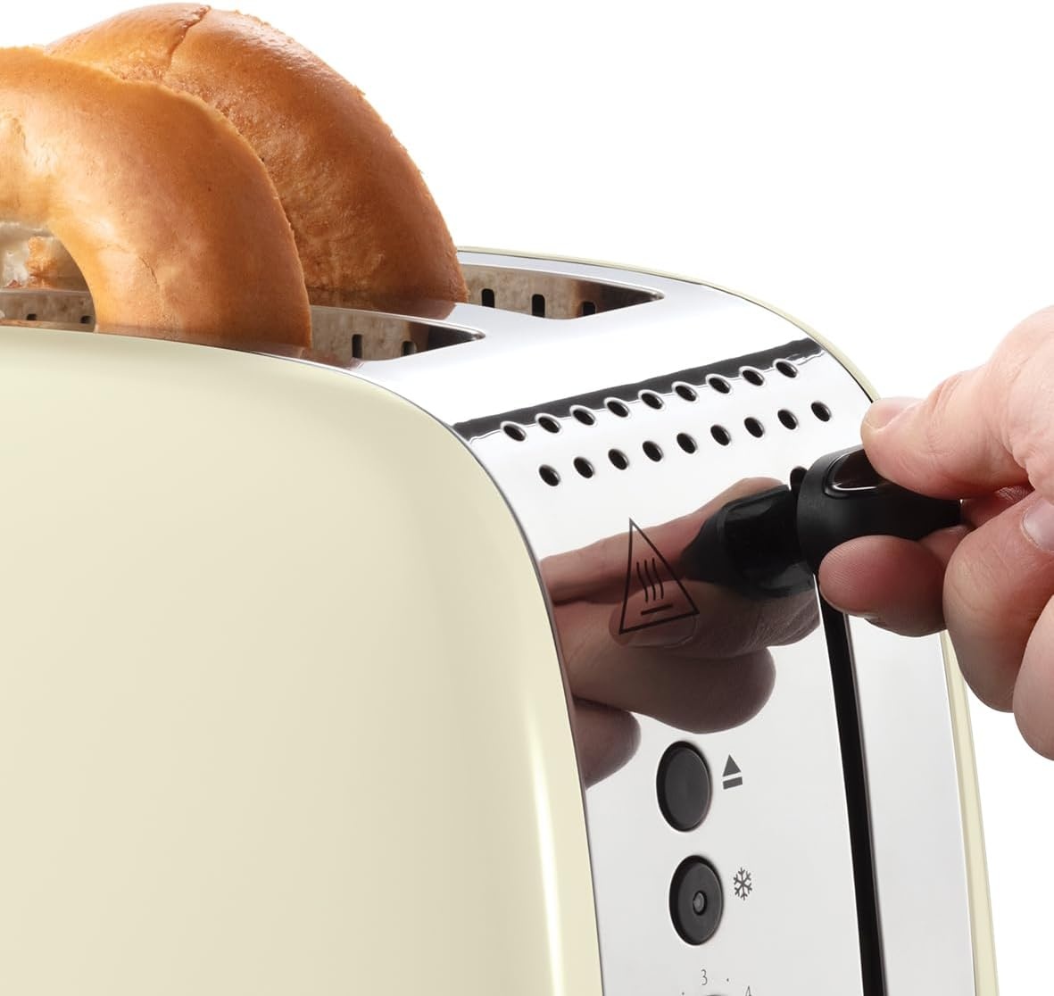 Russell Hobbs Broodrooster [Twee snedes] Colours Plus RVS Crème (Extra Brede Broodsleuven, incl. Opwarmrekje, 6 Bruiningsinstellingen + Ontdooi Functie, Lift & Look, 1600 Watt) 26551-56