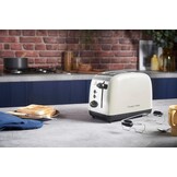 Russell Hobbs Broodrooster [Twee snedes] Colours Plus RVS Crème (Extra Brede Broodsleuven, incl. Opwarmrekje, 6 Bruiningsinstellingen + Ontdooi Functie, Lift & Look, 1600 Watt) 26551-56