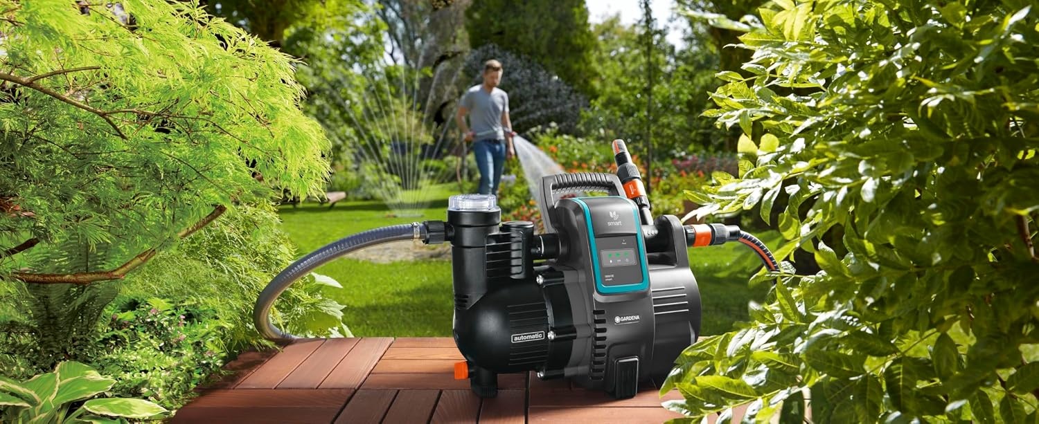 Gardena smart Pressure Pump: waterautomaat bestuurbaar via app/tablet, toevoercapaciteit 5000 l/u, onderhoudsvrij, geïntegreerd voorfilter, max. aanzuighoogte 8 m, droogloopzekering (19080-20).