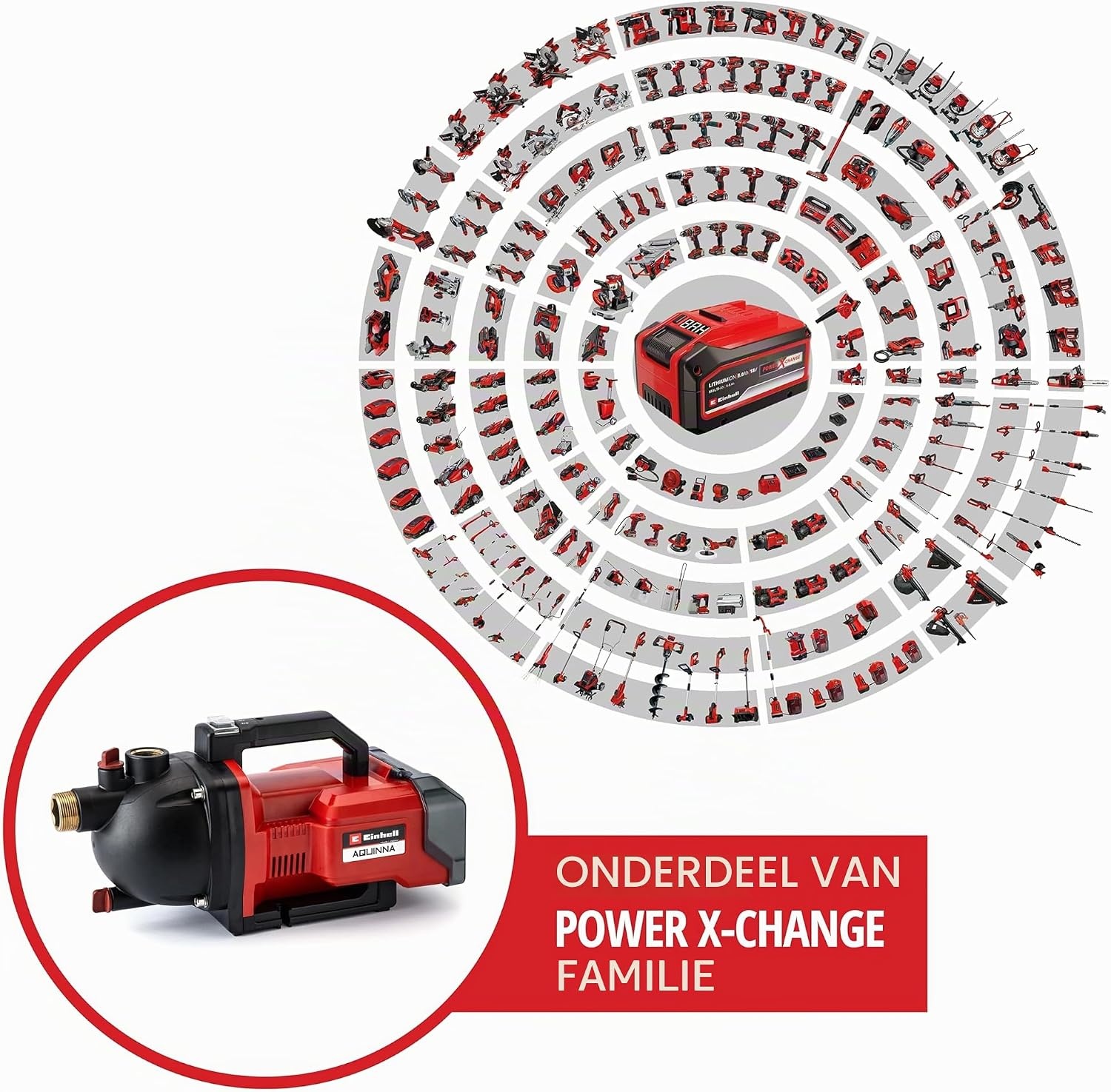 Einhell Accu-Tuinpomp AQUINNA 36/30 Set - Rood/Zwart - Inclusief 4 meter zuigslang
