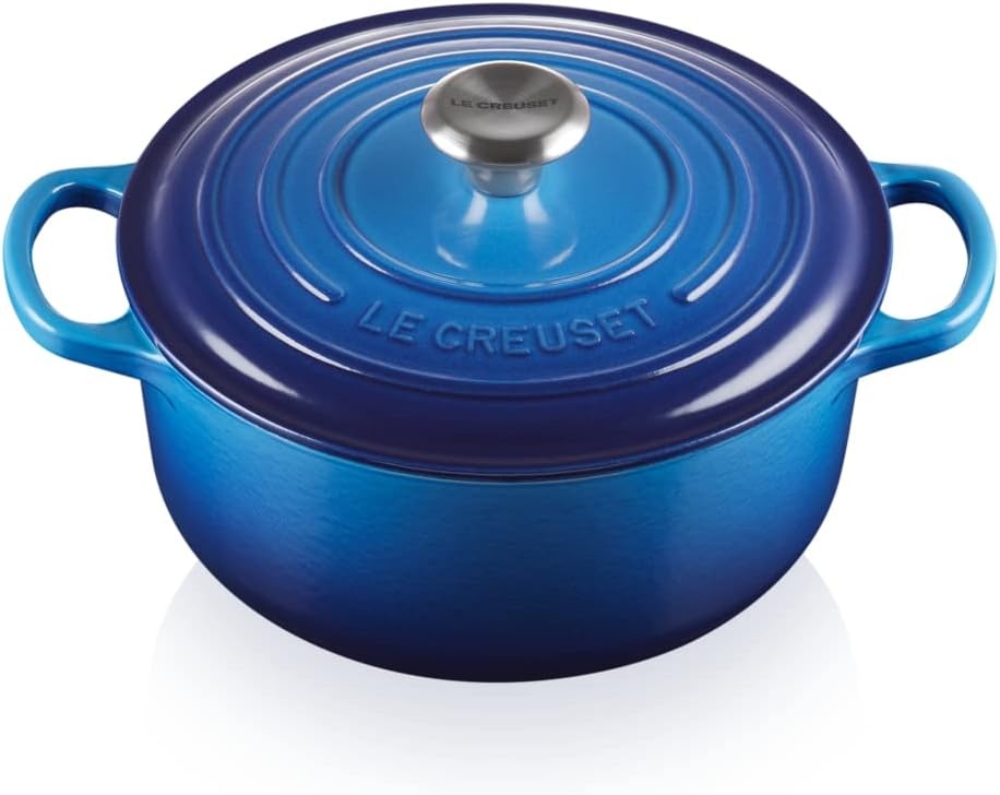 LE CREUSET Kenmerkende geëmailleerde gietijzeren ronde braadpan met deksel, 26 cm, 5.3 liter, kersenrood