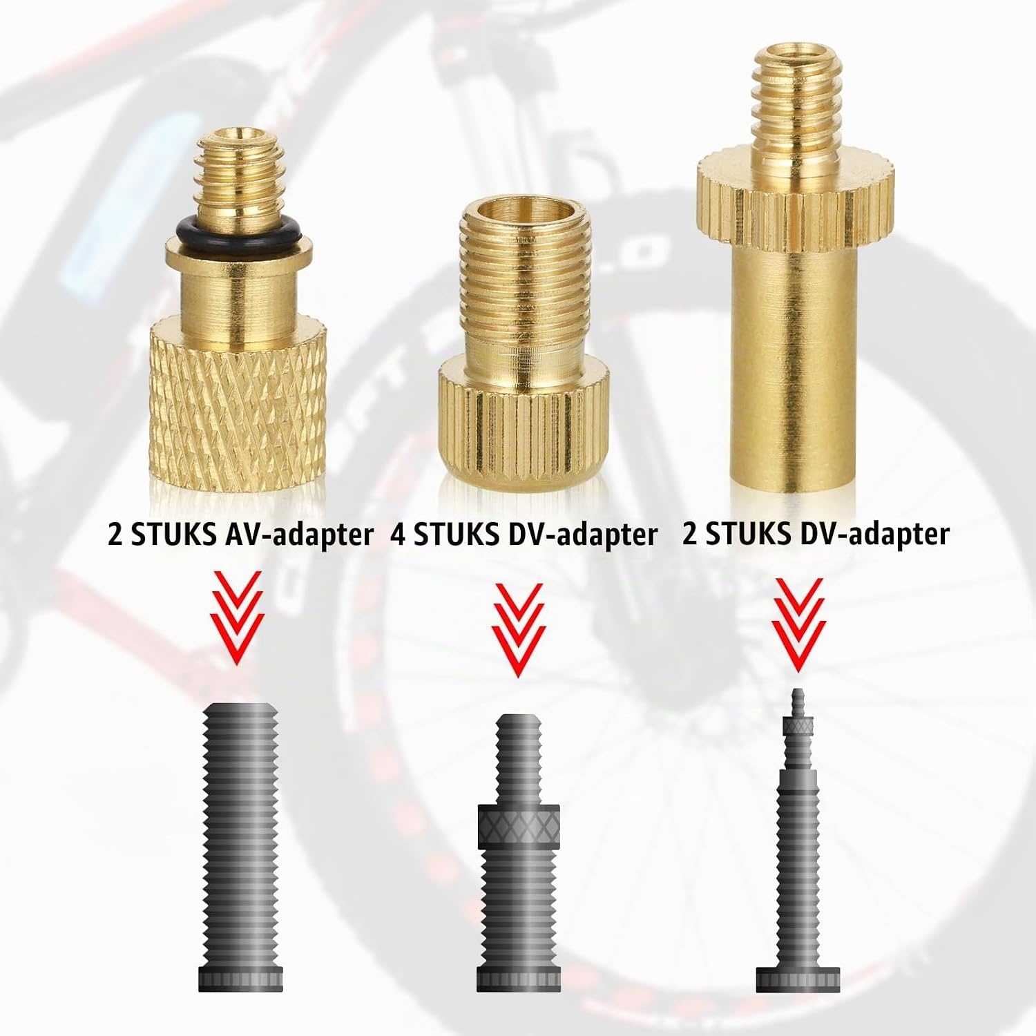 Hejo Fietsventiel Adapterset 33-delig - Messing - Universeel - Goud