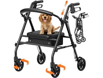 Luckfaith Rollator met Zitje - Opvouwbare Mobiele Wandelaar - Zwart - 158 kg Draagvermogen