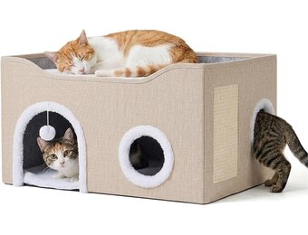 Relaxdays Kattenhol, H x B x D: 34 x 60 x 40 cm, krabpad, beige
