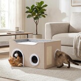 Relaxdays Kattenhol, H x B x D: 34 x 60 x 40 cm, krabpad, beige