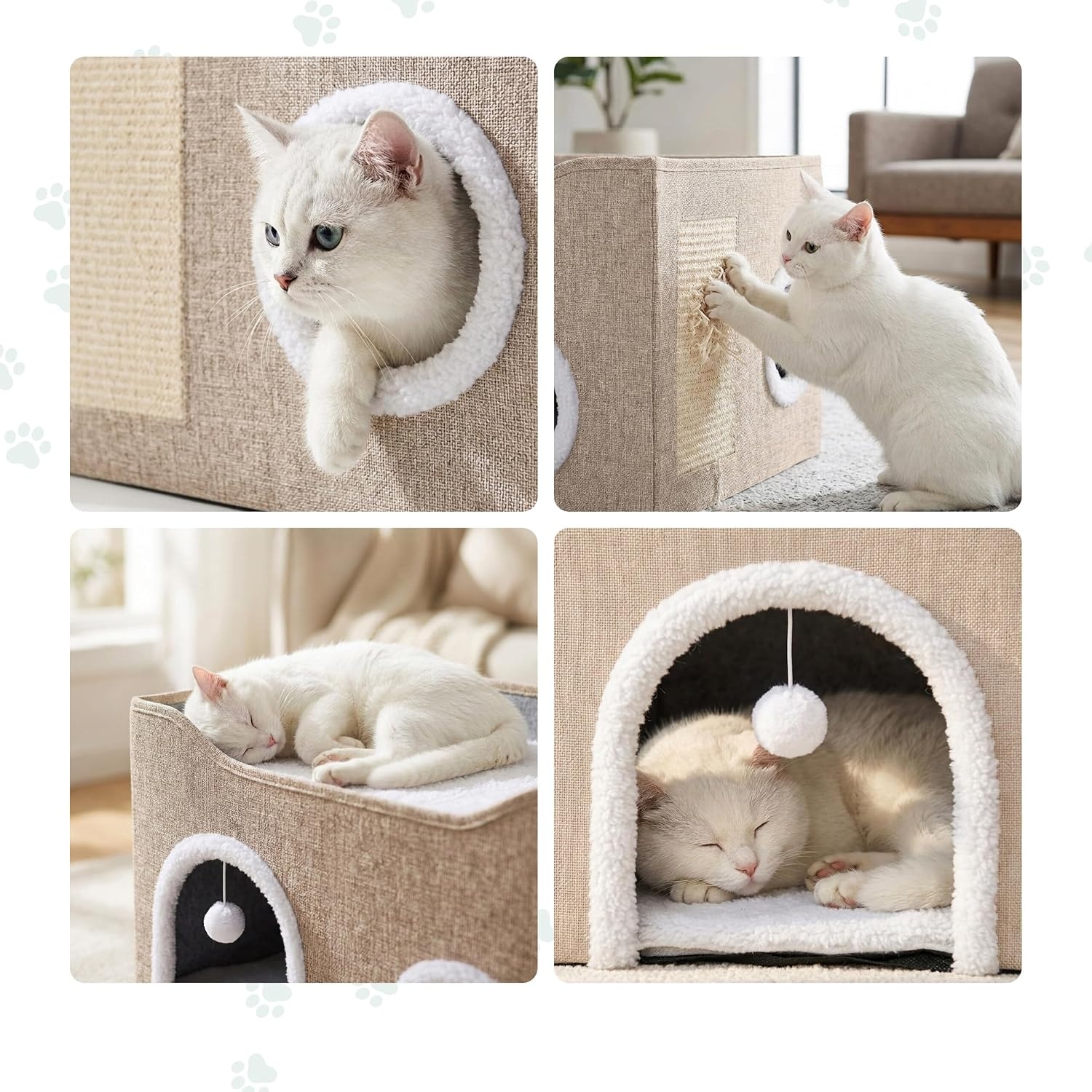 Relaxdays Kattenhol, H x B x D: 34 x 60 x 40 cm, krabpad, beige