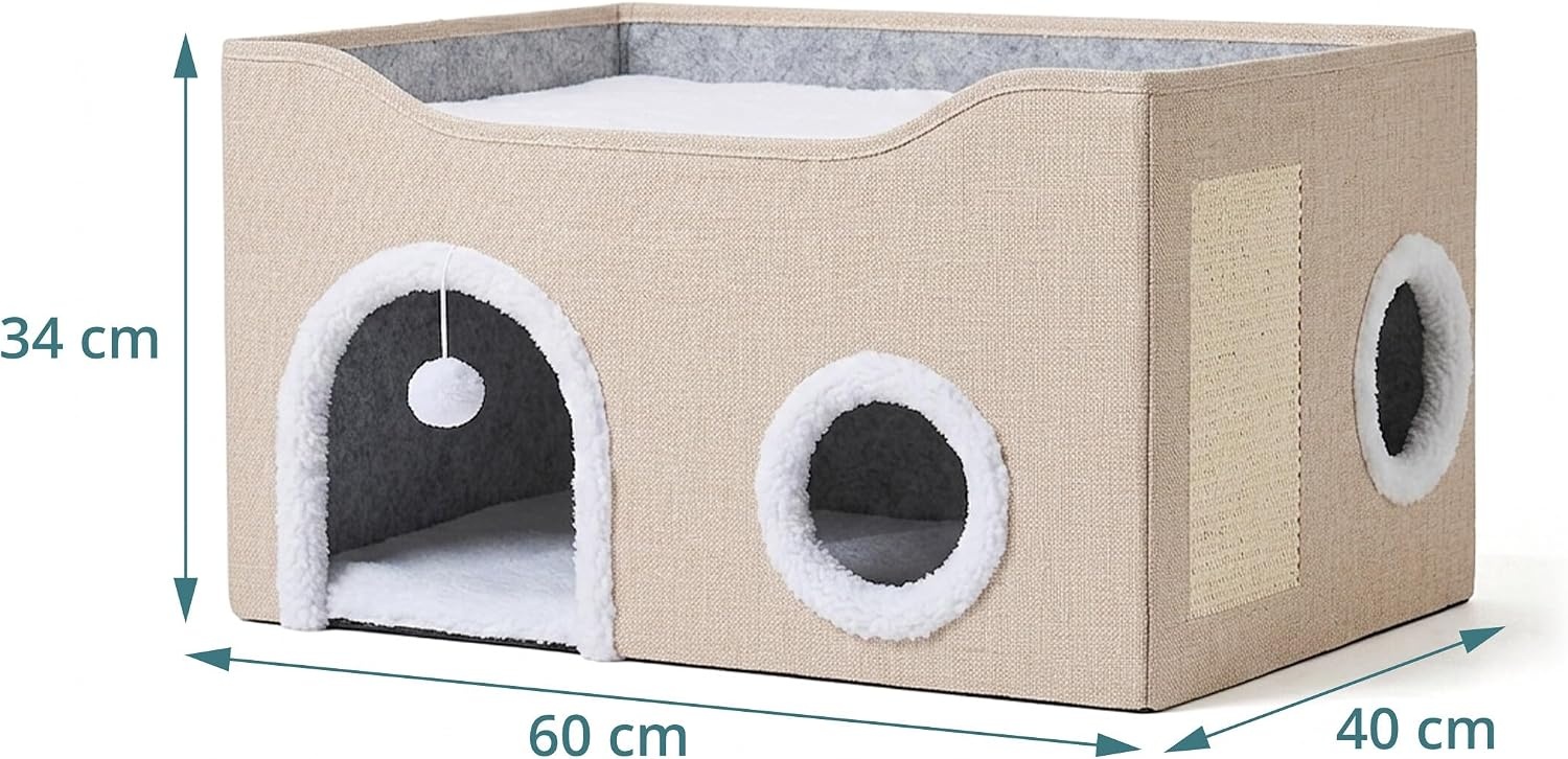 Relaxdays Kattenhol, H x B x D: 34 x 60 x 40 cm, krabpad, beige