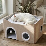 Relaxdays Kattenhol, H x B x D: 34 x 60 x 40 cm, krabpad, beige