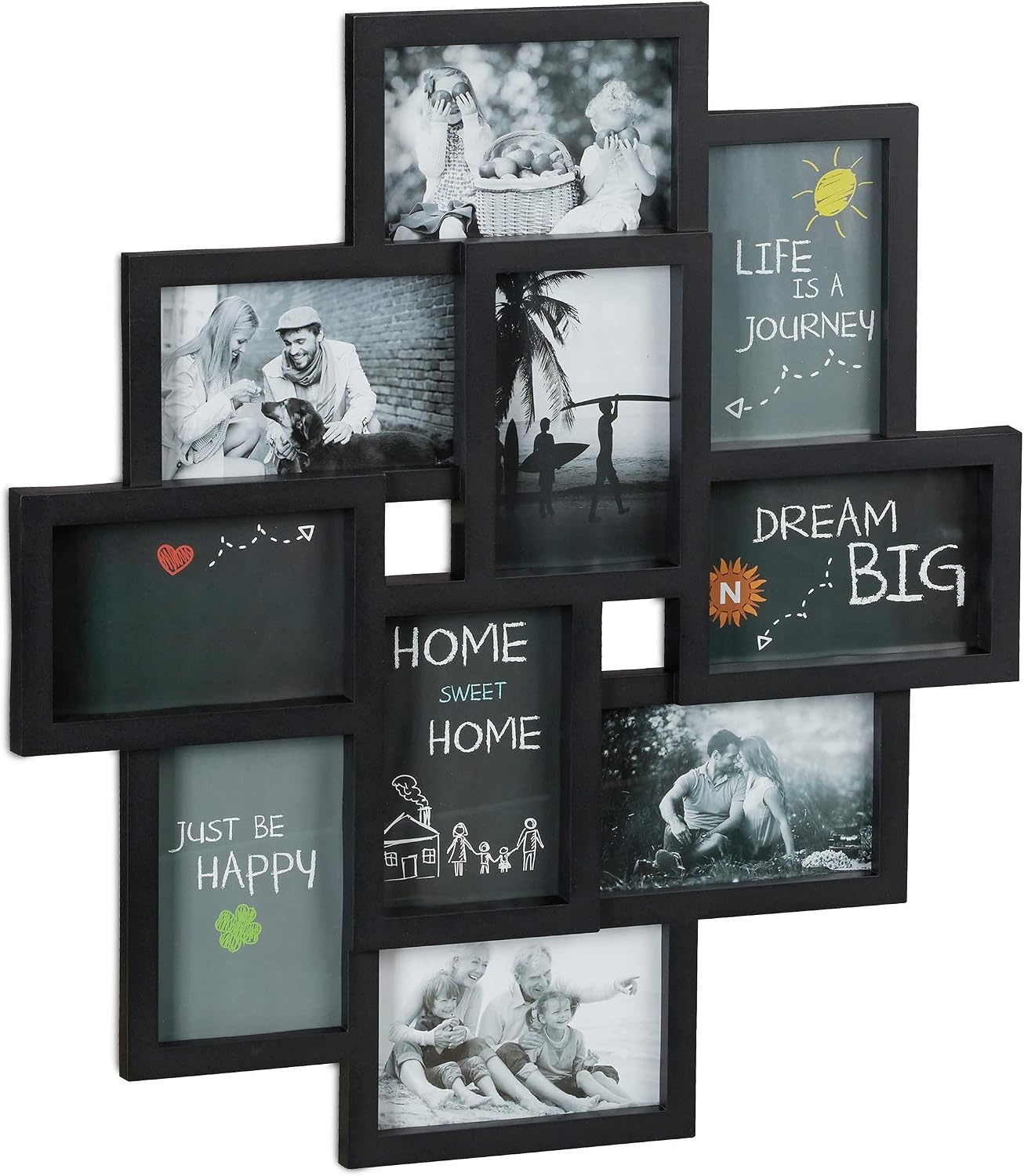 Relaxdays Fotolijst Collage voor 10 foto's - 55 x 50 cm - Zwart