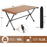 TIMBER RIDGE XXL Campingtafel inklapbaar 125 x 80 cm - Bruin