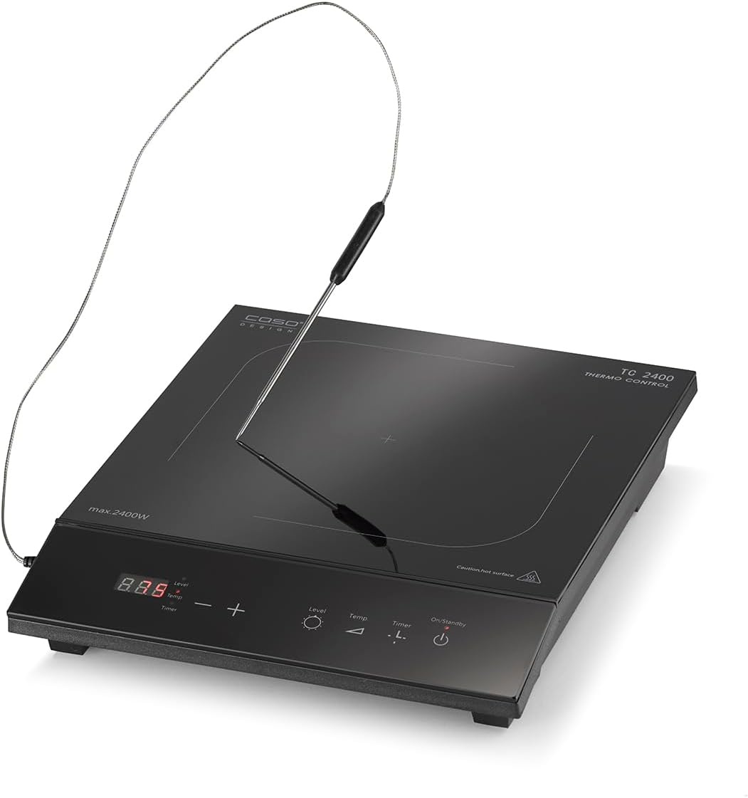 CASO TC2400 Thermo Control enkele inductiekookplaat met thermometer voor nauwkeurig braden en koken, perfect voor SousVide, temperatuurbereik 60-240 °C, timer, 2400 watt
