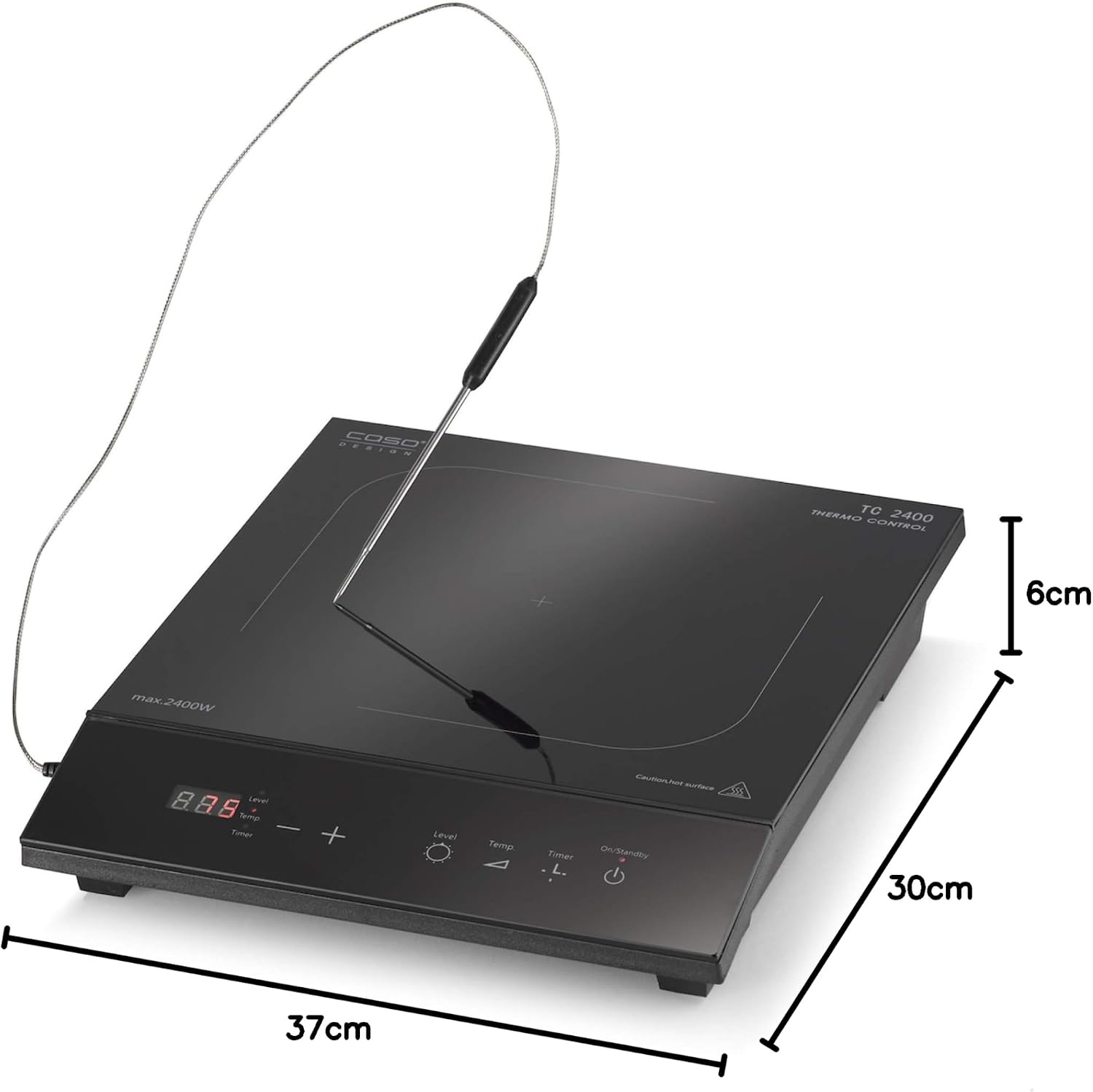 CASO TC2400 Thermo Control enkele inductiekookplaat met thermometer voor nauwkeurig braden en koken, perfect voor SousVide, temperatuurbereik 60-240 °C, timer, 2400 watt