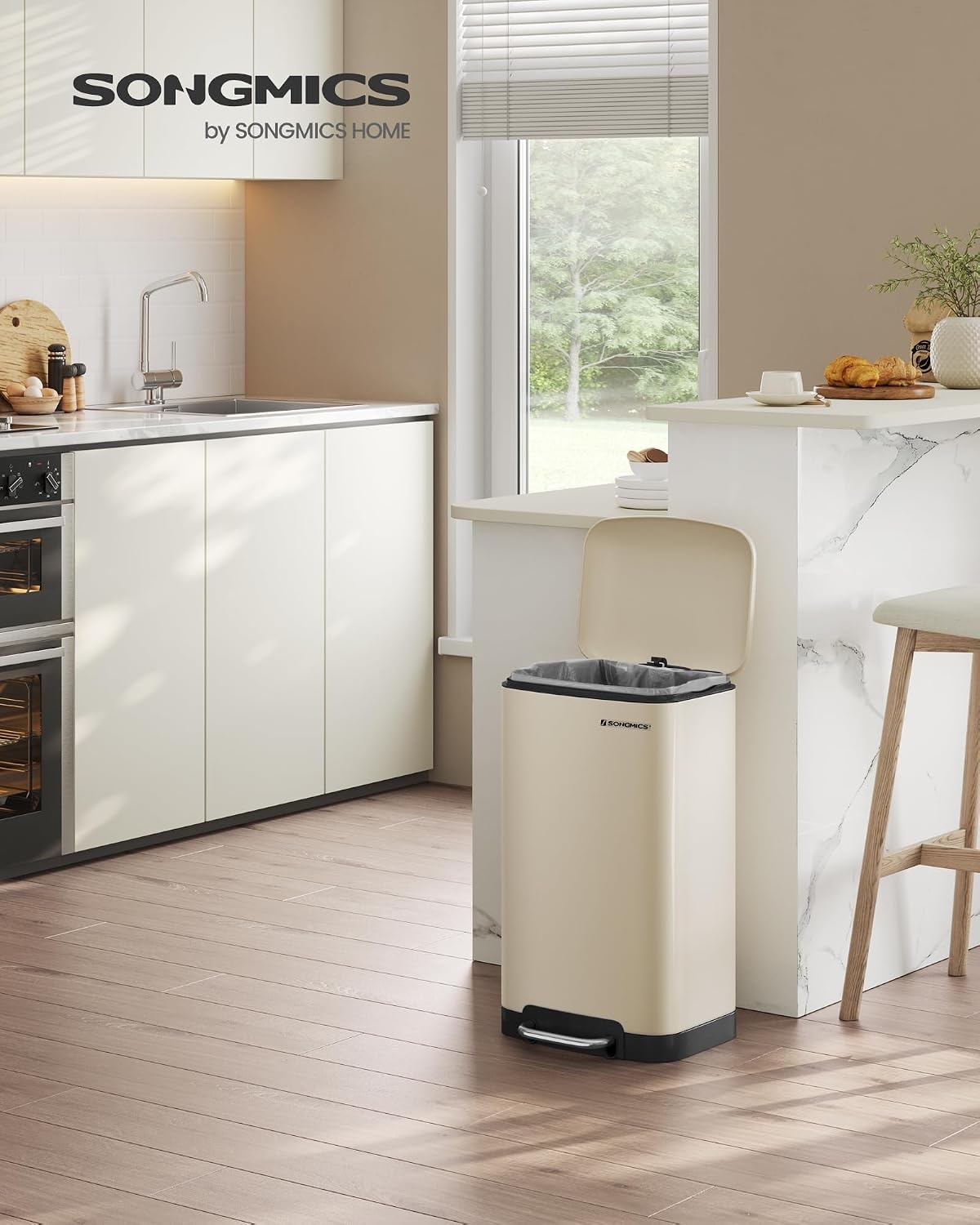SONGMICS Keukenemmer, 8 Gallon (30L) stalen pedaalemmer, zacht sluitend