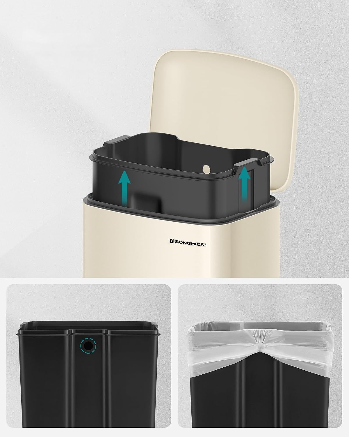SONGMICS Keukenemmer, 8 Gallon (30L) stalen pedaalemmer, zacht sluitend
