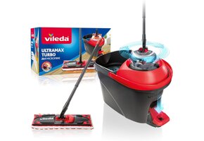 Vileda Ultramax Turbo Complete Set - Vlakmop met Emmer - Wit/Rood