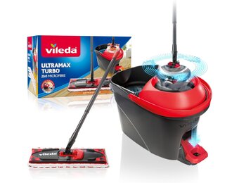 Vileda Ultramax Turbo Complete Set - Vlakmop met Emmer - Wit/Rood
