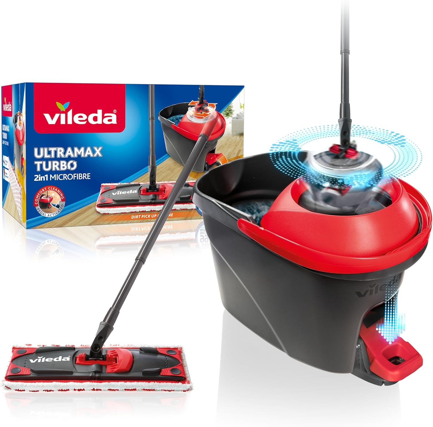 Vileda Ultramax Turbo Complete Set - Vlakmop met Emmer - Wit/Rood