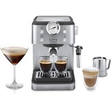 De'Longhi Linea Classic EM450.M My LatteArt Handmatig koffiezetapparaat met stoomsproeier, zonder E.S.E-filter, manometer, dubbelwandig filter, 15 bar, kopjes tot 13 cm, staal