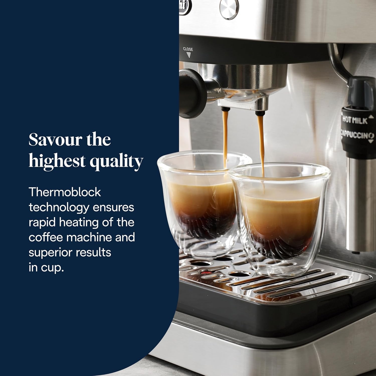 De'Longhi Linea Classic EM450.M My LatteArt Handmatig koffiezetapparaat met stoomsproeier, zonder E.S.E-filter, manometer, dubbelwandig filter, 15 bar, kopjes tot 13 cm, staal