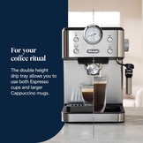 De'Longhi Linea Classic EM450.M My LatteArt Handmatig koffiezetapparaat met stoomsproeier, zonder E.S.E-filter, manometer, dubbelwandig filter, 15 bar, kopjes tot 13 cm, staal