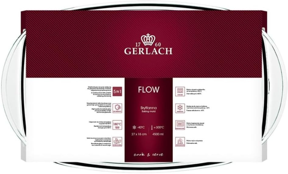 Gerlach 1760 Ovenschaal met Deksel - 4.5 Liter - Rechthoekig 27 x 18 cm - Hittebestendig Glas - Transparant