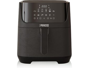 Princess Digitale Heteluchtfriteuse 6,5 L met Uitneembare Verdeler, 12 Programma’s, Touchscreen, Tot 60% Energiebesparing, Olievrij Frituren, voor 1,5 kg Friet, Zwart, 182061 - Maat 6.5 liters