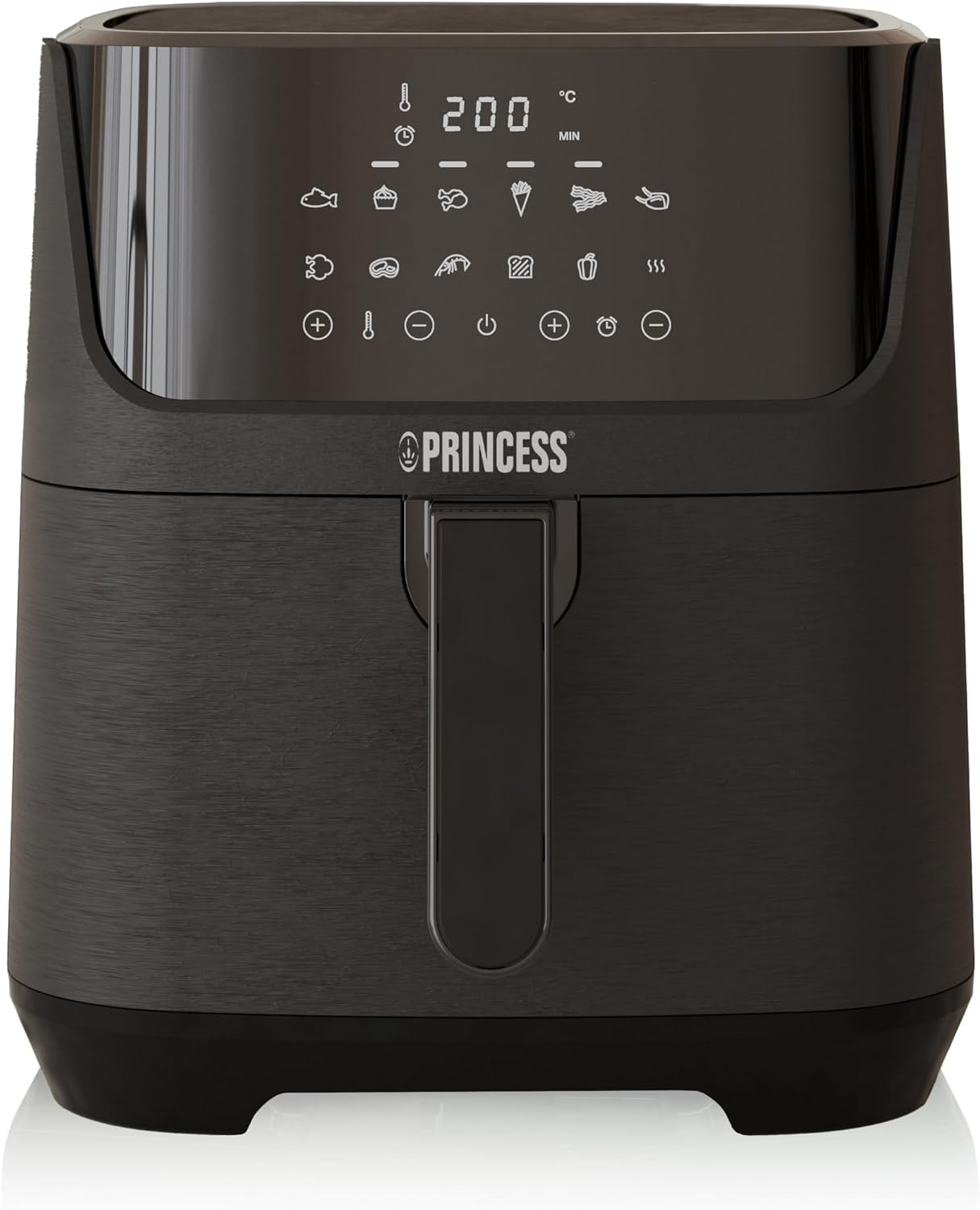 Princess Digitale Heteluchtfriteuse 6,5 L met Uitneembare Verdeler, 12 Programma’s, Touchscreen, Tot 60% Energiebesparing, Olievrij Frituren, voor 1,5 kg Friet, Zwart, 182061 - Maat 6.5 liters