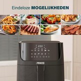 Princess Digitale Heteluchtfriteuse 6,5 L met Uitneembare Verdeler, 12 Programma’s, Touchscreen, Tot 60% Energiebesparing, Olievrij Frituren, voor 1,5 kg Friet, Zwart, 182061 - Maat 6.5 liters