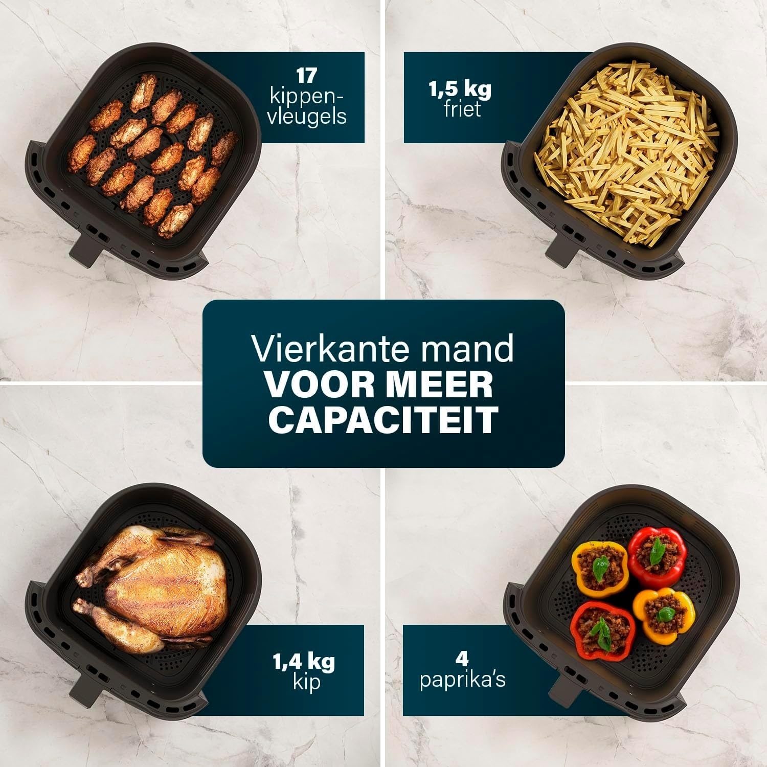 Princess Digitale Heteluchtfriteuse 6,5 L met Uitneembare Verdeler, 12 Programma’s, Touchscreen, Tot 60% Energiebesparing, Olievrij Frituren, voor 1,5 kg Friet, Zwart, 182061 - Maat 6.5 liters