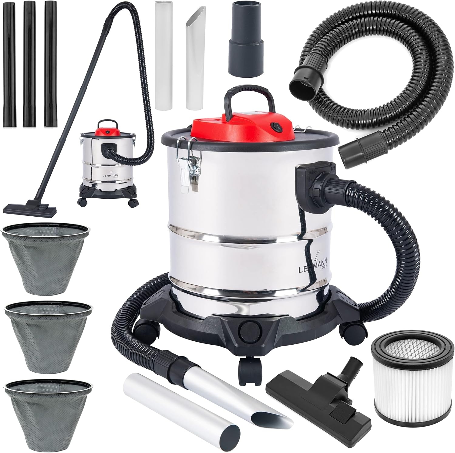 LEHMANN Haddo Industriële Stofzuiger 2000 Watt - 20 Liter - Aszuiger - Zilver