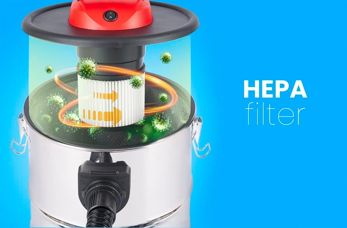 LEHMANN Haddo Industriële Stofzuiger 2000 Watt - 20 Liter - Aszuiger - Zilver