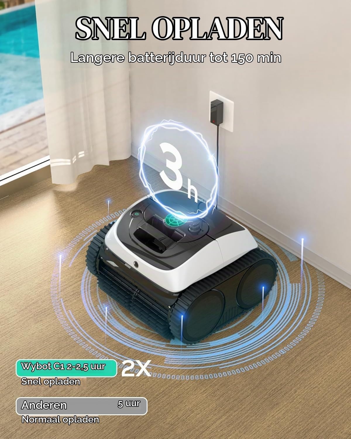 WYBOT C1 Zwembadrobot Wit - Draadloos - Voor zwembaden tot 150 m2