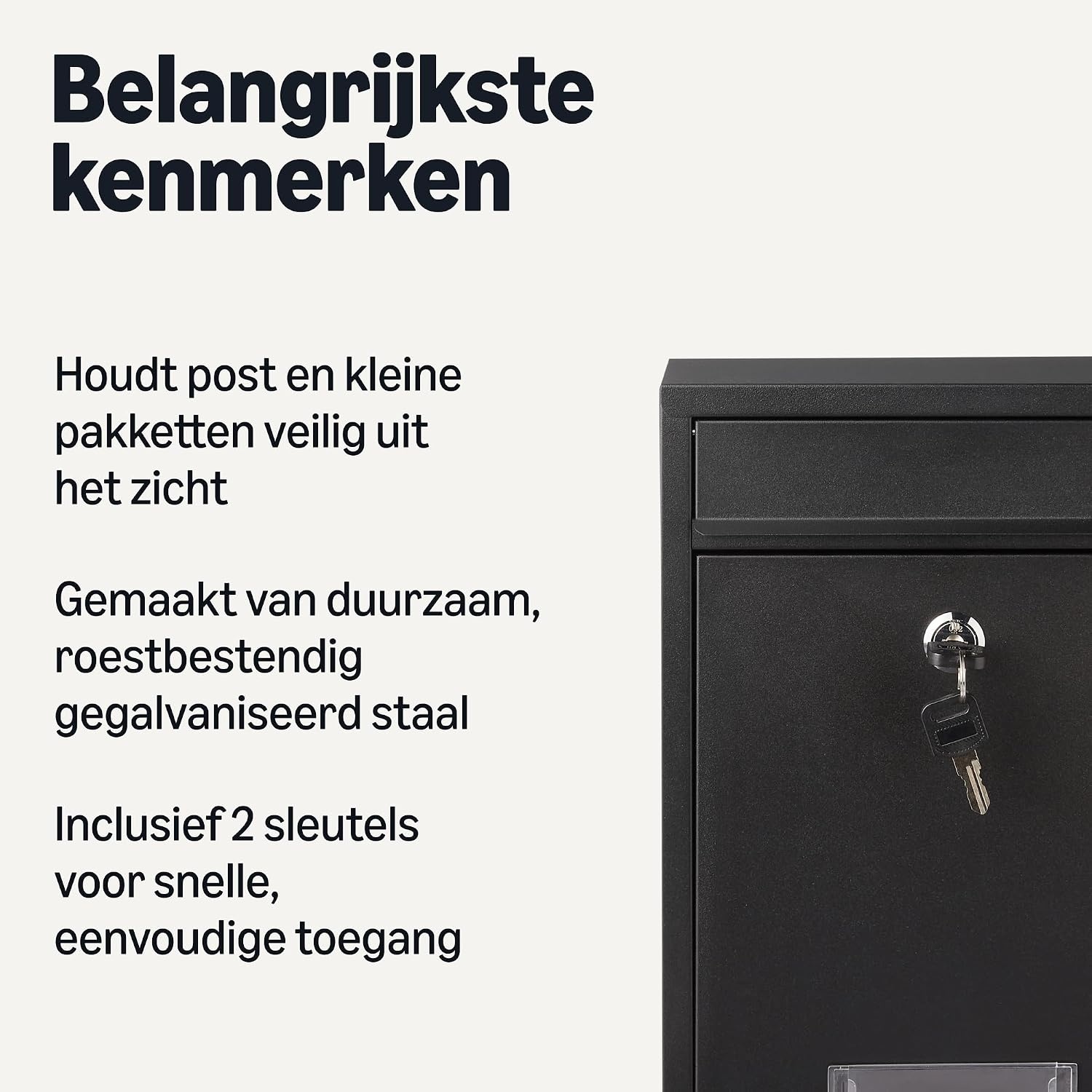 Amazon Basics afsluitbare brievenbus voor wandmontage gegalvaniseerd staal, 32.5cm H x 21.5cm W x 9.0cm D, zwart