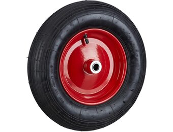 Relaxdays Kruiwagenwiel 4.80 4.00-8 - 39 cm - Luchtband met Stalen Velg - Zwart/Rood