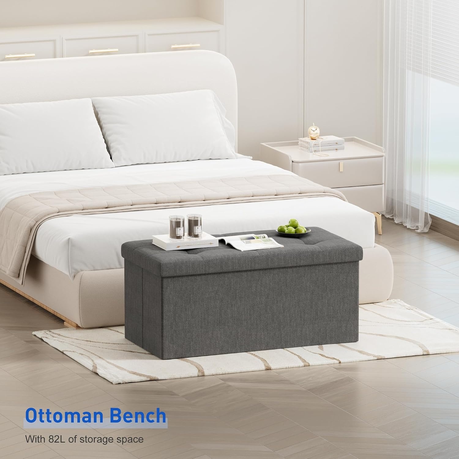 BRIAN & DANY Opvouwbare Hocker met Opbergruimte - Donkergrijs - 76 x 38 x 38 cm