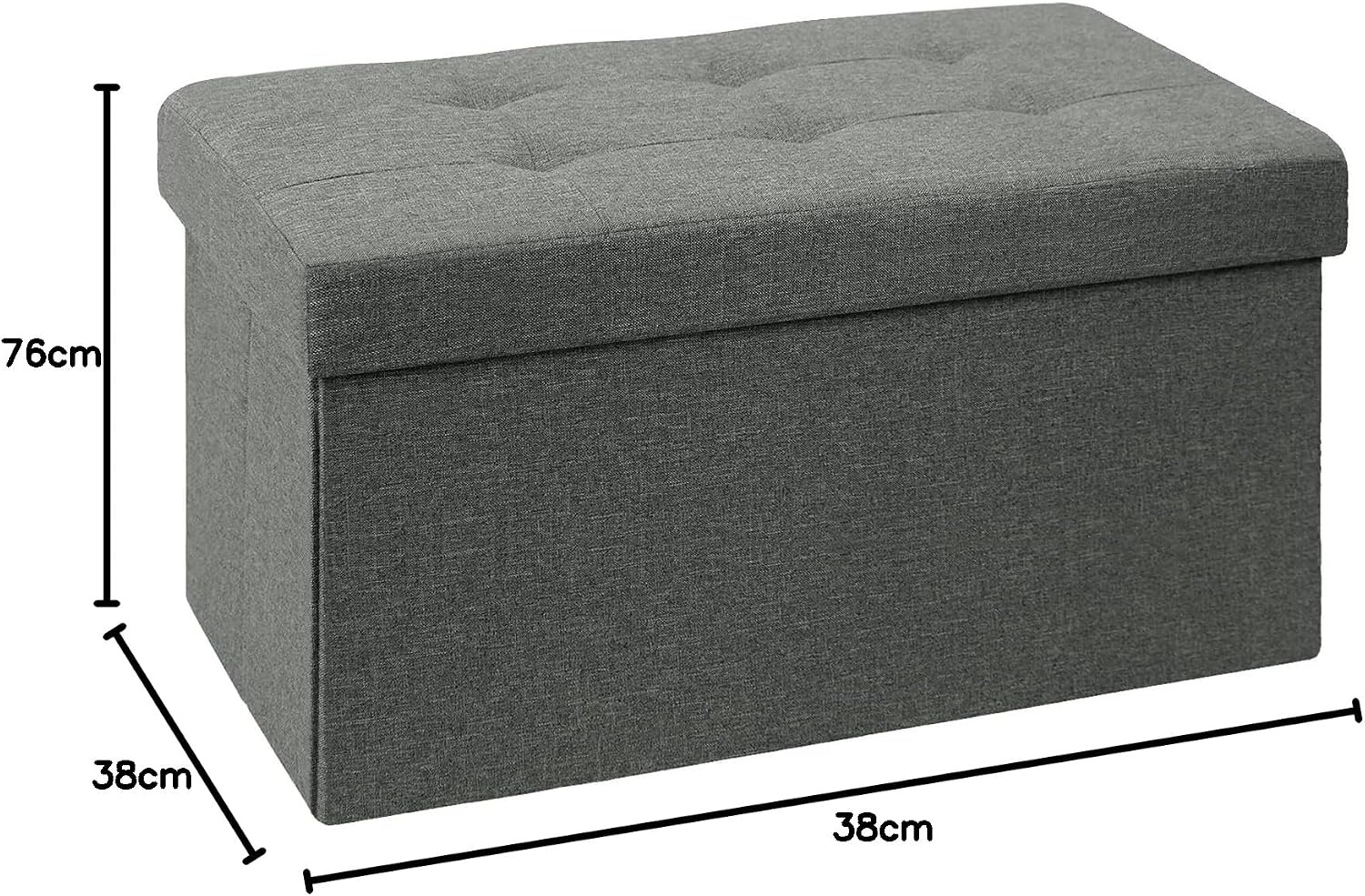 BRIAN & DANY Opvouwbare Hocker met Opbergruimte - Donkergrijs - 76 x 38 x 38 cm