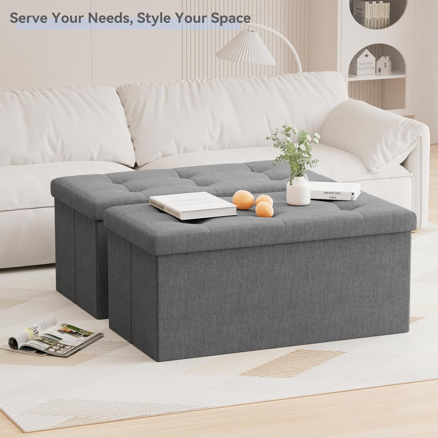 BRIAN & DANY Opvouwbare Hocker met Opbergruimte - Donkergrijs - 76 x 38 x 38 cm