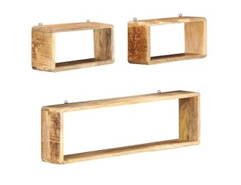 vidaXL 3-delige Wandschappenset kubus massief mangohout